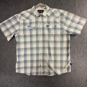 Howler Bros H Bar B Mens Snap Shirt Short Sleeve Blue Plaid Western XXL 2XL FLAW